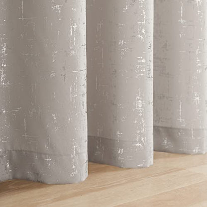 Taisier Home Silver Foil Print Linen Textured Curtains Geometric Dots Pattern Design Curtains for Nursery Toy Room Thermal Insulated Window Treatment 2 Panels 45" L,Beige and Silver Drapes Print - color: Greyish Beige/Silver, size: 52"W x 45"L (Pack of 2)
