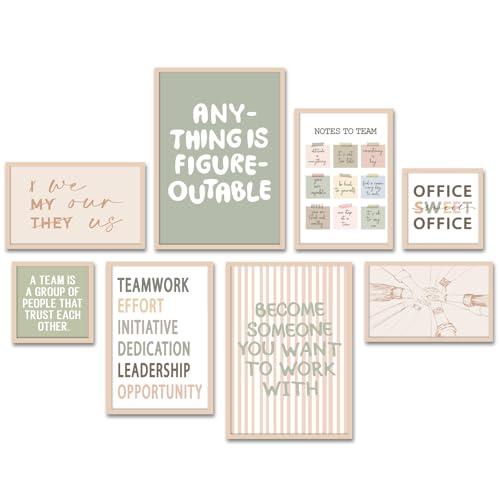 Faccito 8 Set Office Wall Art Inspirational Wall Art for Office Women Wallart Large Wooden Motivational Quotes Teamwork Framed Decor for Home Work Cubic - style: Stylish