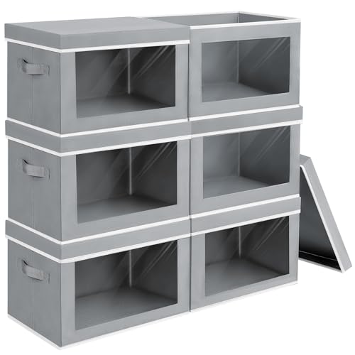 Large Storage Baskets with Lids - Stackable Cube Bins for Closet, 6 Pack Grey Windows Organizer Bins, Home Organizers and Storage for Clothes, CD, Towels - color: Grey, size: XL(6-Pack)