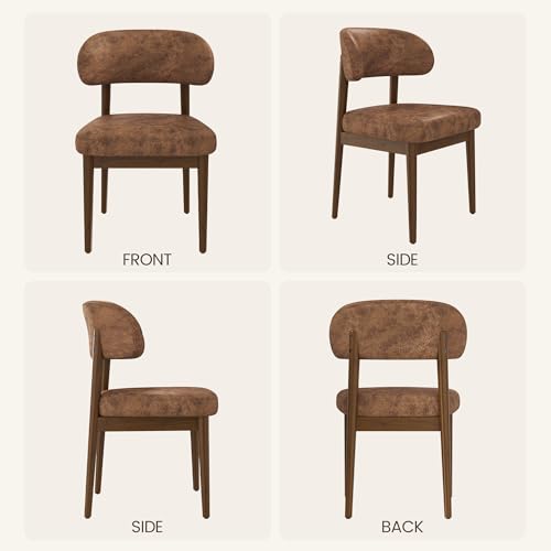 Wooden Dining Room Chairs Set of 2, Modern Upholstered Cloth Fabric Kitchen Chairs with Ergonomic Curved Back, Farmhouse Dining Side Chair with Solid Wood Frame for Kitchen Room, Brown - color: Rustic Brown
