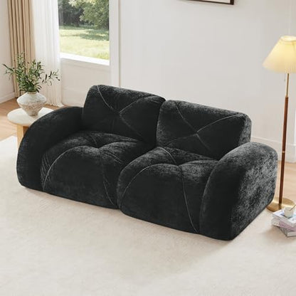 Black Loveseat Sectional Couches for Living Room, Velvet Fabric Boneless Couch in a Box, No Assembly Required Cloud Modular Sectional Sofa Love Seat, Foam Couch Compressed Sofa Set, Sofas para Sala - color: Black, size: 2 Seater