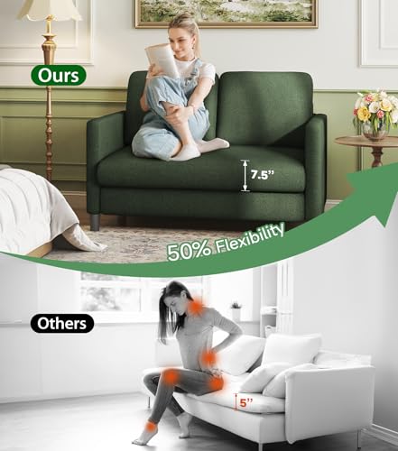 Welzona Loveseat, 51" Small Couch, Teddy Love Seat, Small Loveseat Sofa | Comfy Teddy Fabric, Tool-free Setup, Washable Covers, All-wood Small Sofa Couch for Living Room, Bedroom, Small Spaces, Green - color: Green, size: loveseat