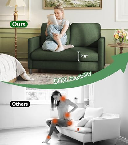 Welzona Loveseat, 51" Small Couch, Teddy Love Seat, Small Loveseat Sofa | Comfy Teddy Fabric, Tool-free Setup, Washable Covers, All-wood Small Sofa Couch for Living Room, Bedroom, Small Spaces, Green - color: Green, size: loveseat