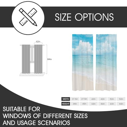zokyer Beach Window Curtain White Ocean Coastal Tropical Blue Sky Sea Hawaiian Nautical Seashore Seascape Cloud 42" W x 84" L Living Room Bedroom Bathroom Curtains 2 Panels Rod Pocket Drapes | 2 Panels, Hawaiian Tropical Nautical Ocean Seascape, S-ummer B