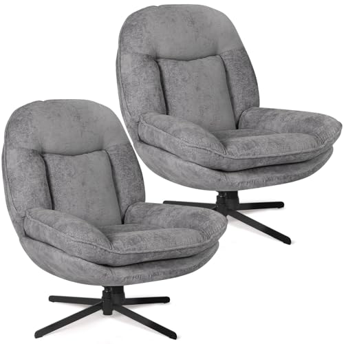 GINGO 24" High Back Swivel Accent Chair Set of 2 for Living Room, Gray | Large Accent Chair, Comfy Reading Chair Oversized, Slightly Rocking Upholstered Armchair, Ergonomic Fabric Modern Chair - color: Grey