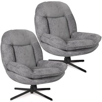 GINGO 24" High Back Swivel Accent Chair Set of 2 for Living Room, Gray | Large Accent Chair, Comfy Reading Chair Oversized, Slightly Rocking Upholstered Armchair, Ergonomic Fabric Modern Chair - color: Grey