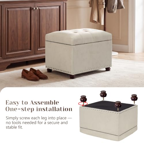 24" Ottoman with Storage,Fabric Tufted Storage Ottoman with Legs | Rectangle Upholstered Ottoman Bench Foot Stool for Living Room Bedroom Entryway,Nailhead Trim,400 lbs Capacity, Beige - color: Beige