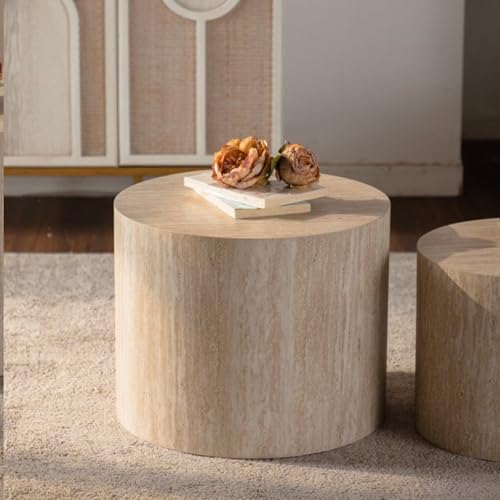 18.9" Nesting Coffee Table Set of 2, Modern Round Coffee Tables Circle Center Table for Living Room Apartment Small Space, Accent End Table Set, No Assembly (Amber) - color: 18.9" White Wood Grain