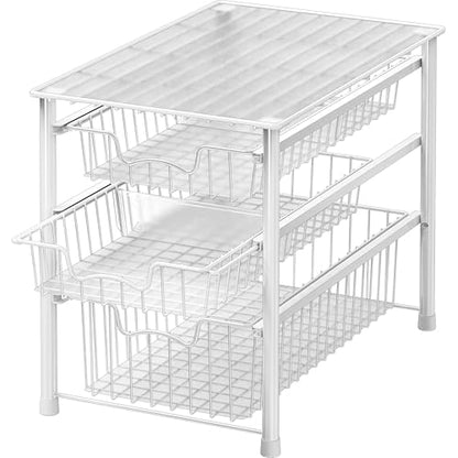 Simple Houseware Stackable 3 Tier Sliding Basket Organizer Drawer, White - color: White, size: 3-tier