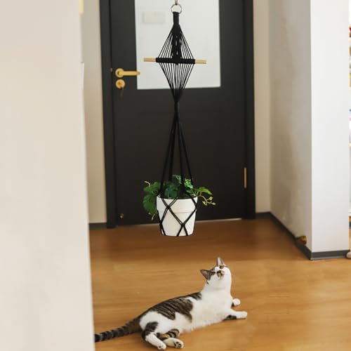 4 Pack Macrame Plant Hangers Indoor Up to 10 inch Pot, Boho Hanging Planters, Plant Holder with 8Pcs Stainless Steel Hooks(4Pcs Black Hanger) - color: 4pcs Black Hanger