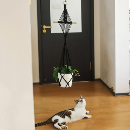 4 Pack Macrame Plant Hangers Indoor Up to 10 inch Pot, Boho Hanging Planters, Plant Holder with 8Pcs Stainless Steel Hooks(4Pcs Black Hanger) - color: 4pcs Black Hanger