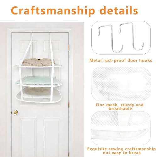 SAMJANE Hanging Sweater Drying Rack – Lay-Flat Warp-Knit Airflow Mesh for Delicates, 3 pcs 3-Tier Foldable Space-Saving Door-Hanging Design for Fast Drying & No Deformation in Small Spaces (White)