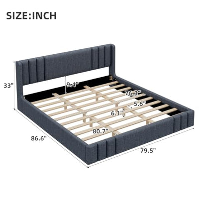 VilroCaz King Size Linen Upholstered Platform Bed Frame with Thick Fabric Headboard, No Box Spring Needed (Gray-6.17, King) - color: Gray-6.17, size: King