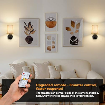 Battery Operated Wall Sconce Set of 2, Rechargeable Wall Sconces with 10000mAh Dimming Magnetic Bulb, Wireless Battery Powered Wall Lights with Pleated for Bedroom Living Room Gallery Hallway,Black - color: Black-White
