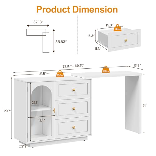RoyalCraft 59” Makeup Vanity Desk, White Vanity Dresser Combo, Modern Dressing Table with 3 Drawer & 1 Door, Vanity for Bedroom, L Sharped Corner Table for Working, Drawing, Nail Care (Without Mirror) - color: White