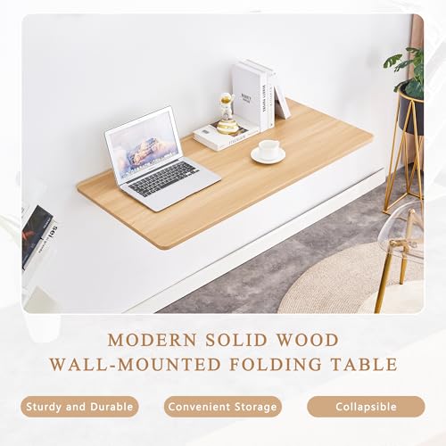 Modern Wall-Mounted Folding Table, Solid Wood, White and Natural Oak, 45x22 Inches, Collapsible Space-Saving Design for Home Office, Laundry Room (Burly Wood) - color: Burly Wood