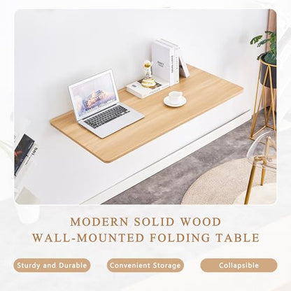 Modern Wall-Mounted Folding Table, Solid Wood, White and Natural Oak, 45x22 Inches, Collapsible Space-Saving Design for Home Office, Laundry Room (Burly Wood) - color: Burly Wood