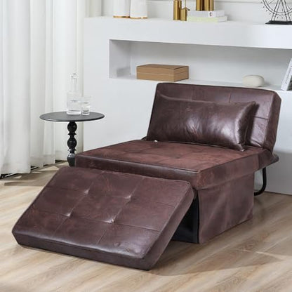 Sofa Bed, Set of 4 in 1 Multi-Function Folding Ottoman Breathable Linen Couch Bed with Adjustable Backrest Modern Convertible Chair for Living Room Apartment Office, PU Imitation, Brown - color: Brown