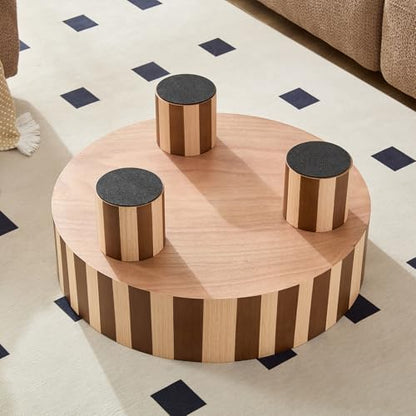 31.5" Modern Round Wood Coffee Table MDF Center Table Striped Design Modern Dinning Table for Living Room, Office, Apartment.(Stripes) - color: Color Mixing