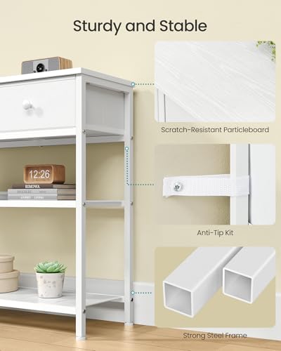 SONGMICS Console Table, Narrow Sofa Table with 2 Mesh Shelves | For Entryway, Living Room, 3 Fabric Drawers, Cloud White, BELLAH Collection ULGS098W101 - color: Cloud White, size: 11.8"D x 38.9"W x 31"H (3 Drawers)