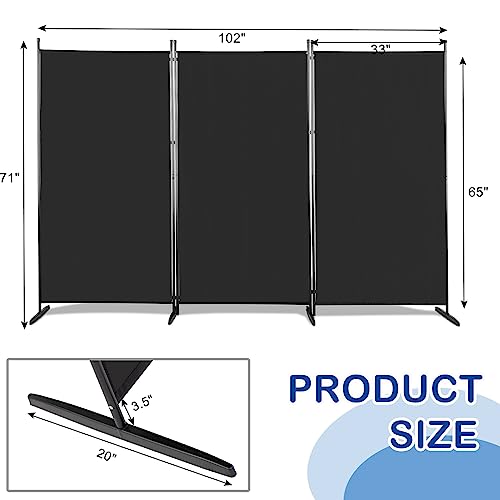Room Divider,6 Ft Tall Folding Privacy Screen Room Dividers,Portable Partition for Separator,Freestanding Room Partition Wall Dividers for Home Office Bedroom (Black,3 Panel) - color: Black,3 Panel
