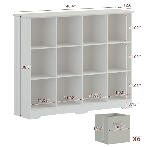 VORONOI 12 Cube Storage Organizer with 6 Fabric Drawers and Removable Shelves — Modular Cube Bookshelf for Bedroom, Living Room, or Home Office, Short Cube Bookcase for Toys, Decor,White - color: White, size: 12-Cube