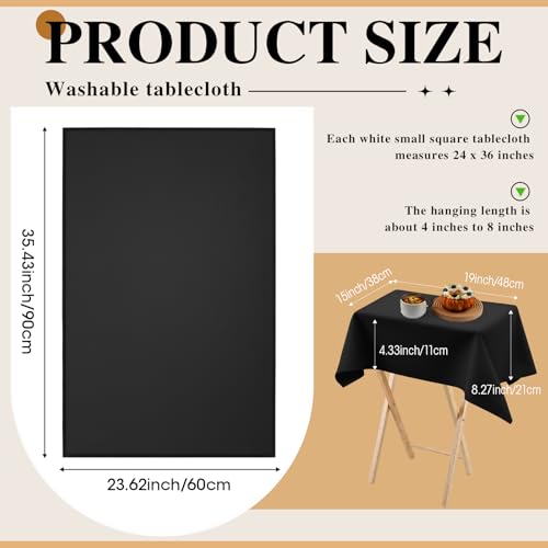 Oudain 2 Pcs Small Tablecloth Washable Fabric Folding TV Tray Table Cloth Polyester Solid Color Nightstand Cover for Bedside Table Side Outdoor Indoor(Black,24 x 36 Inch,Classic Edge) - color: Black, size: 24 x 36 Inch