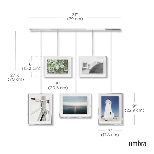 Umbra Exhibit Picture Frame Set, Adjustable Wall Mount, Set of 5, Chrome | Steel construction, customizable layout, damage-free hanging, fits 4x6 and 5x7 photos, includes mounting hardware - color: Chrome, size: Set of 5, style: 5-Opening