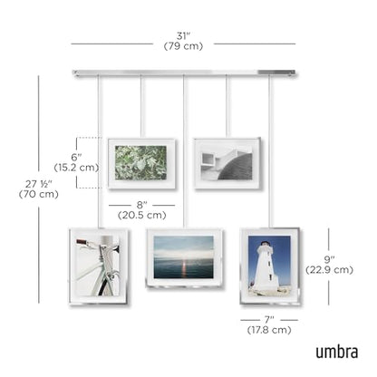 Umbra Exhibit Picture Frame Set, Adjustable Wall Mount, Set of 5, Chrome | Steel construction, customizable layout, damage-free hanging, fits 4x6 and 5x7 photos, includes mounting hardware - color: Chrome, size: Set of 5, style: 5-Opening