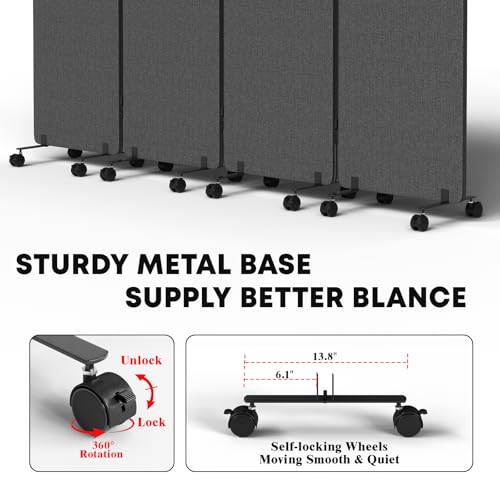 4 Panel Soundproof Room Divider W/Wheels, Office Divider with Whiteboard | 66" H with Detachable Whiteboard/Clips/Hooks/Pushpins,Wheeled Room Dividers, Easy to Move,For Conference Room Partitions - color: Dark Grey, size: 4-Panel-with Board