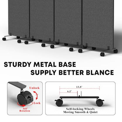 4 Panel Soundproof Room Divider W/Wheels, Office Divider with Whiteboard | 66" H with Detachable Whiteboard/Clips/Hooks/Pushpins,Wheeled Room Dividers, Easy to Move,For Conference Room Partitions - color: Dark Grey, size: 4-Panel-with Board