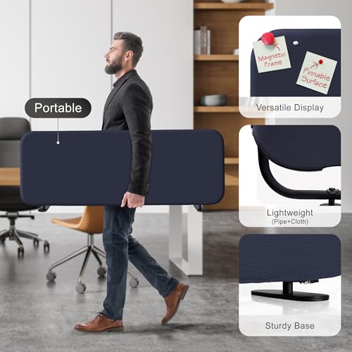 DECOLAB Desk Divider, Portable Table Privacy Panel 48"x18", Cobalt | Freestanding Desk Shield. For Office, Student, Classroom, Work from Home. No Drill. - color: Cobalt