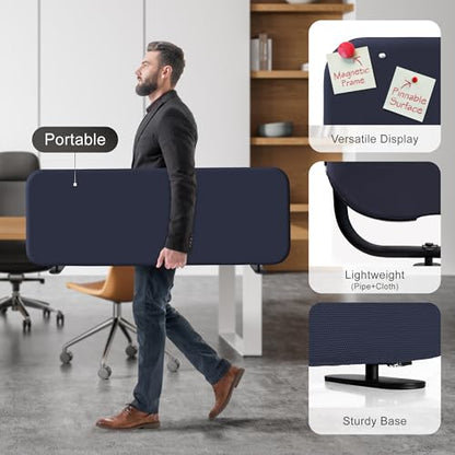 DECOLAB Desk Divider, Portable Table Privacy Panel 48"x18", Cobalt | Freestanding Desk Shield. For Office, Student, Classroom, Work from Home. No Drill. - color: Cobalt