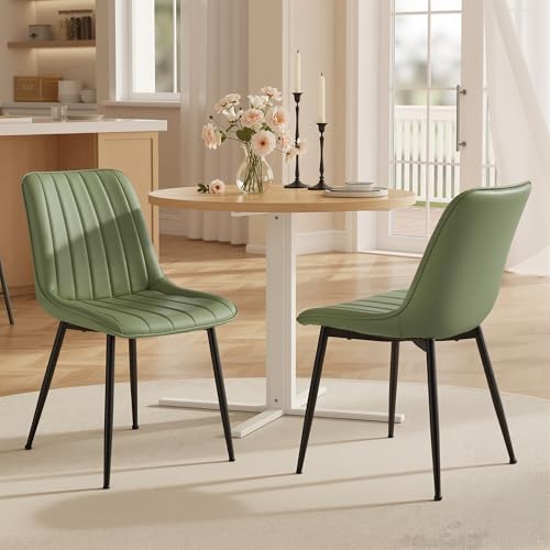 VASAGLE Dining Chairs Set of 2, Upholstered Kitchen Chairs, Synthetic Leather, Max. Load 264 lb, Steel Legs, Curved Backrest, for Dining Room, Forest Green and Ink Black ULDC090CH02 - color: Forest Green + Ink Black, size: Set of 2