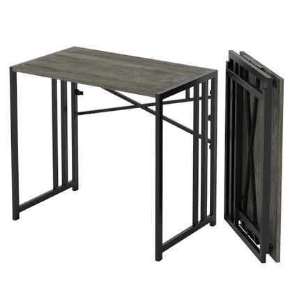 Lutown-Teen 35 inch Narrow Folding Desk, Black Oak | Writing Gaming Computer Camping Desk for Small Spaces, No Assembly Required Home Office Table - color: Black Oak, size: 35 Inch