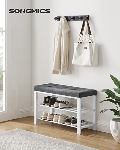 SONGMICS Shoe Bench, Storage Bench, Entryway Bench with Cushion | Shoe Shelf with Seat, Space-Saving, Modern Style, 31.9"W, Dark Gray and Cloud White ULBS057W01 - color: Dark Gray + Cloud White, size: 31.9"W