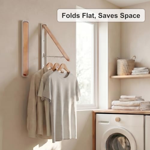 RFOUO White Foldable Wall Mounted Clothes Drying Rack,Laundry Hanger,1 Pack | Space saving Foldable Clothes Hanger for Laundry Organization,coat hanger racks,laundry drying rack,Clothes drying hanger - size: 1 Pack