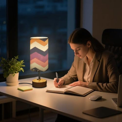 Kigai Colorful Folded Threads Touch Control Bedside Table Lamp 3 Way Dimmable Nightstand Lamp with USB A+C Charging Ports & AC Outlet Fabric Shade for Bedroom Desk Living Room