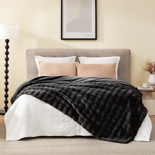 Cozy Bliss Fluffy Faux Fur Throw Blanket for Couch,Warm Cozy Soft Black Throw Blankets for Sofa Bed Living Room,60x80 Inches - color: Black, size: Twin(60" x 80")