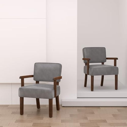 Faux Leather Accent Chair, Mid-Century Armchair with Wood Frame | Upholstered Living Room Chair, Comfy Reading Chair for Bedroom, Waiting Room, Home Office, Easy Assembly, Gray - color: Faux Leather Gray, size: One Chair