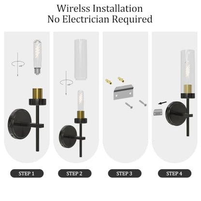 Black Gold Battery Operated Wall Sconce Set of 2, Wireless Wall Sconces with Remote, Rechargeable 3000K Dimmable Wall Light for Bedroom Living Room Bathroom Hallway Entryway Stairwell - color: Black Gold, size: 2 Pack