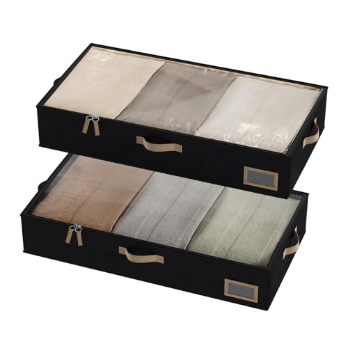 Under Bed Storage, Under Bed Storage Containers Bins for Clothes, Large Linen Underbed Closet Organization Bins, 2 Pack Collapsible Underbed Bin Dorm for Clothes, Sweater, Black - color: Black, size: 23.5"L x 12.5"W x 5"H