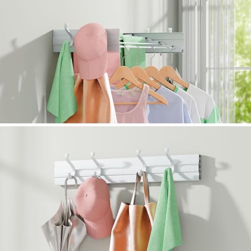 Foldable Wall Mounted Space-Saving Drying Rack, 23.5 In Rustproof Stainless Steel Laundry Hanger with 50 Lbs Heavy Duty Reinforced Rods for Wet Towels & Heavy Clothes, Fits Apartment Bathroom RV,White - size: 23.6'‘