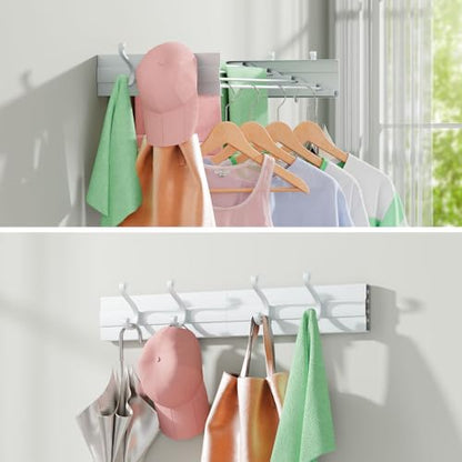 Foldable Wall Mounted Space-Saving Drying Rack, 23.5 In Rustproof Stainless Steel Laundry Hanger with 50 Lbs Heavy Duty Reinforced Rods for Wet Towels & Heavy Clothes, Fits Apartment Bathroom RV,White - size: 23.6'‘