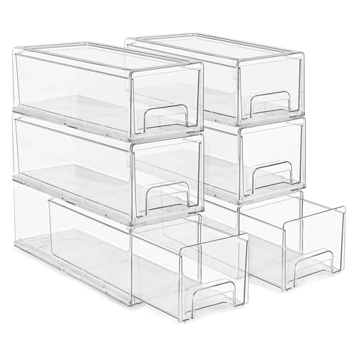 Sorbus Small Wide Clear Storage Drawers (6 Pack) – Stackable Storage Drawers for Pantry, Fridge, or Cabinet – Slide Out Clear Bins with Handles for Organizing - size: 6 Pack
