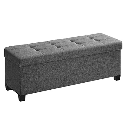 SONGMICS Storage Ottoman Bench, Foldable Foot Rest with Legs, 15 x 43 x 15.7 Inches, End of Bed Bench, Storage Chest, Load up to 660 lb, for Living Room, Bedroom, Entryway, Slate Gray ULSF018G01 - color: Dark Gray, style: without Flipping Lid
