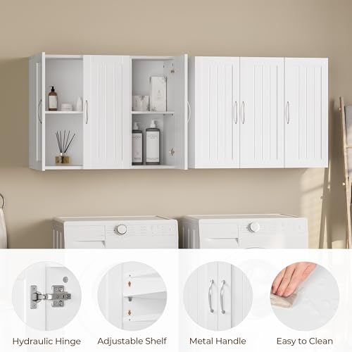 Yaheetech 3-Door Wall Mounted Bathroom Storage Cabinet, Laundry Room, White | MDF with Soft Close Doors and Adjustable Shelves, a Roomy Mirrorless Medicine Cabinet for Over the Toilet, Kitchen or Garage - style: 3 Doors