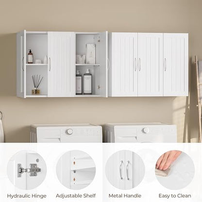 Yaheetech 3-Door Wall Mounted Bathroom Storage Cabinet, Laundry Room, White | MDF with Soft Close Doors and Adjustable Shelves, a Roomy Mirrorless Medicine Cabinet for Over the Toilet, Kitchen or Garage - style: 3 Doors