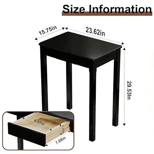 Solid Wood Desk with Drawers - 24 x 16 Inch Simple Narrow Desks, Rubber Wood Study Table, Small Writing Desk for Small Spaces|Bedroom - Modern Black Desks - color: Black, size: 23.6 in W x 15.7 in D