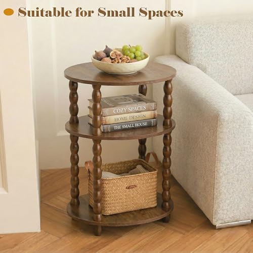 3-Tier Oval Side Table with Solid Wood Legs, Small End Table with Storage Shelves for Living Room Bedroom, Modern Night Stand Accent Table for Small Spaces, Easy Assembly - size: Oval(12.6''x15.7''x22.8'')